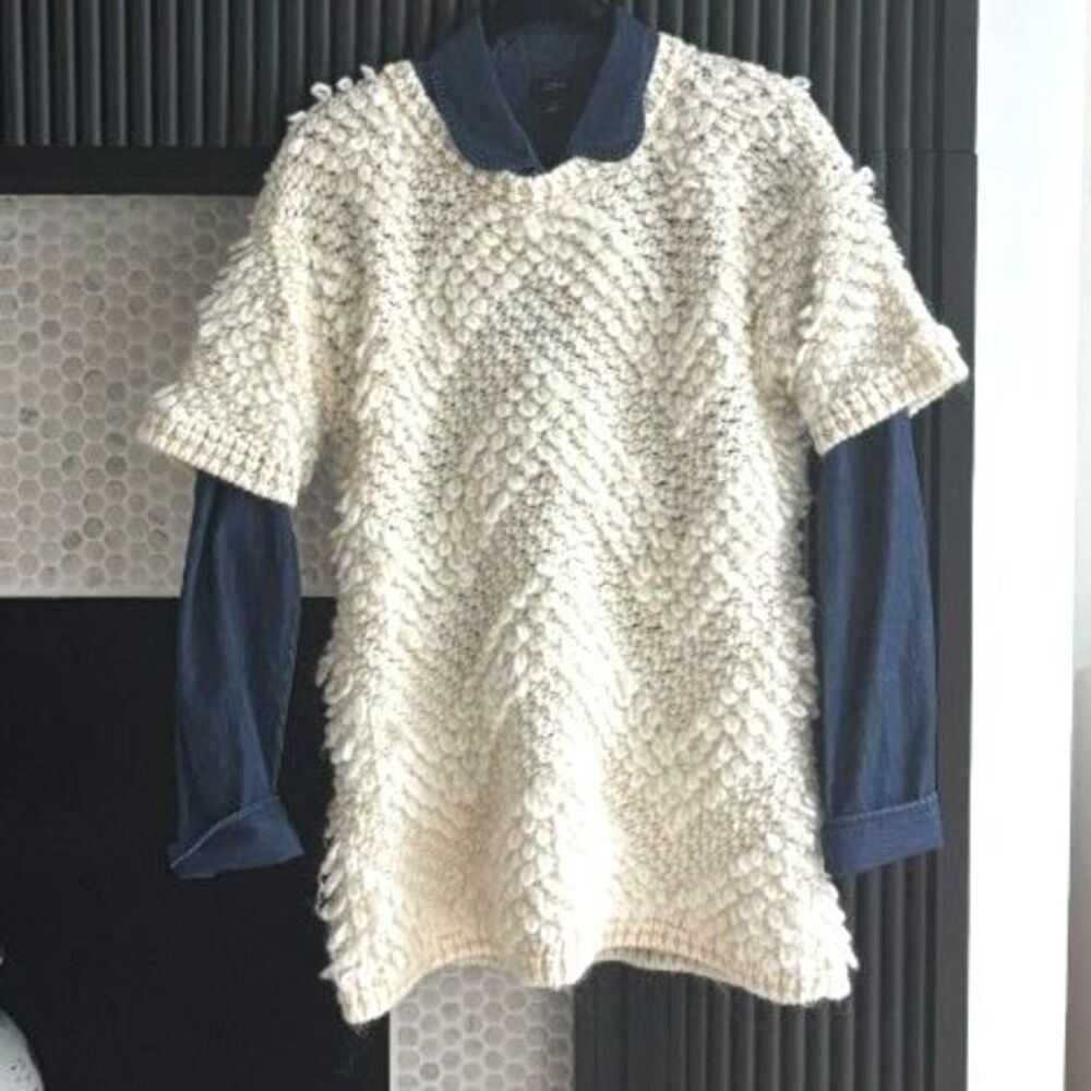 Lou & Grey Cream Textured Popcorn Chevron Knit Short Sleeve Sweater Size Medium - Picture 1 of 7